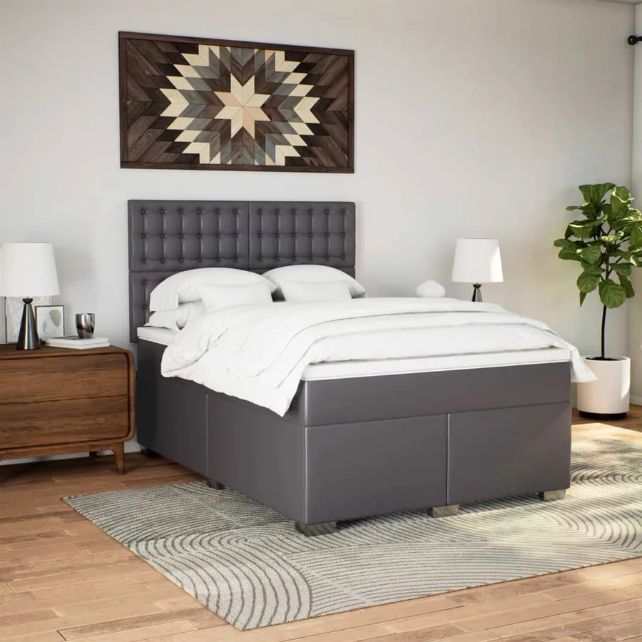 Sommier à lattes de lit avec matelas Gris 160x200 cm Similicuir - 4