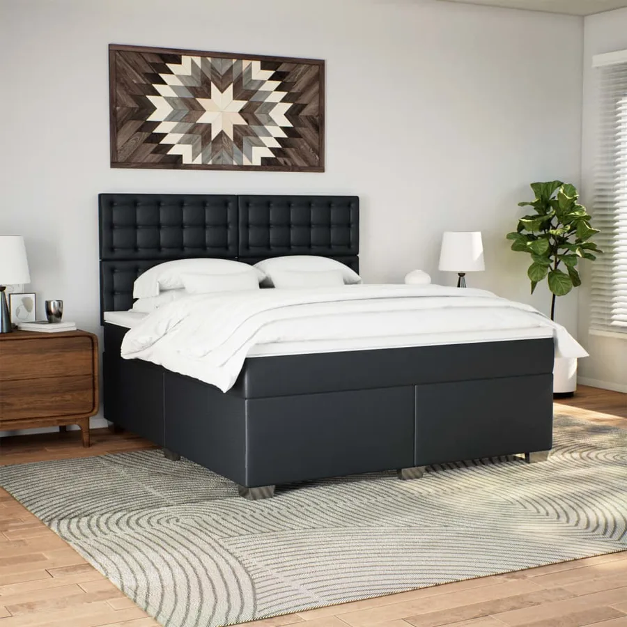 Sommier à lattes de lit avec matelas Noir 180x200 cm Similicuir - 4
