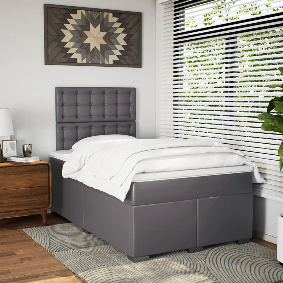Sommier à lattes de lit avec matelas Gris 120x200 cm Similicuir - 4