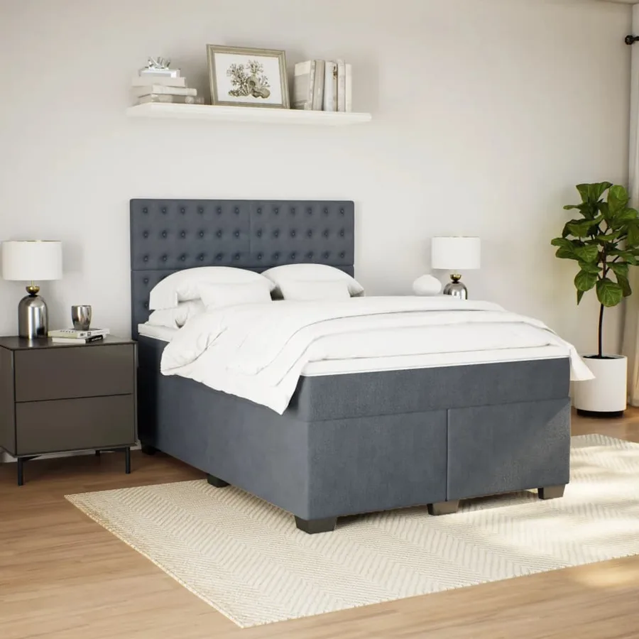 Sommier à lattes de lit et matelas Gris foncé 140x200cm Velours - 3