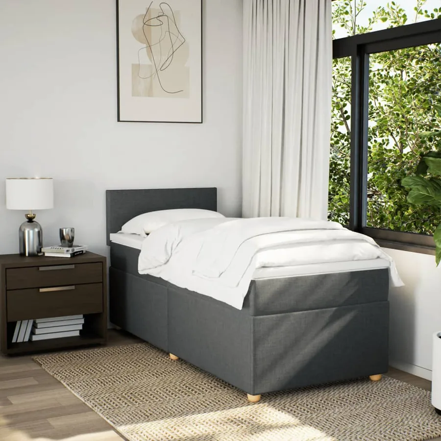 Sommier à lattes de lit et matelas Gris foncé 90x190 cm Tissu - 4