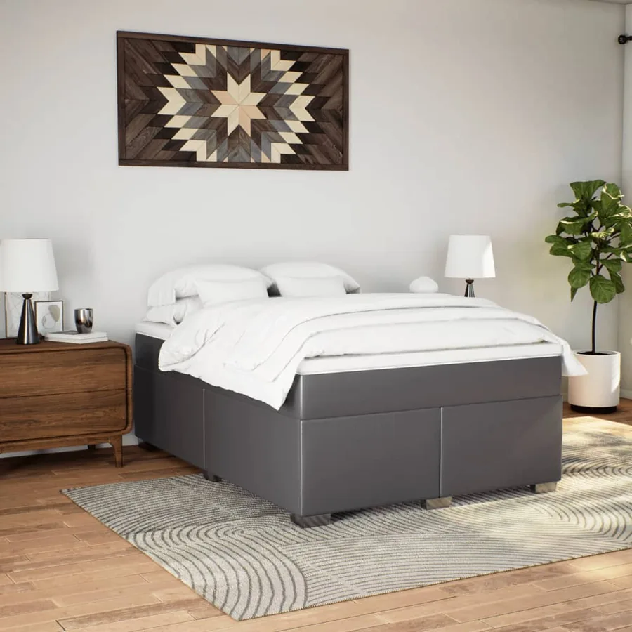 Sommier à lattes de lit avec matelas Gris 160x200 cm Similicuir - 3