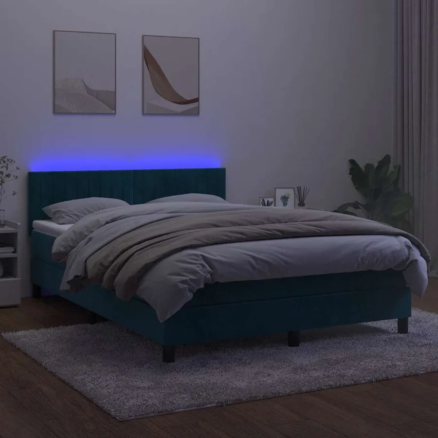 Sommier à lattes de lit avec matelas LED Bleu foncé 140x190 cm - 4
