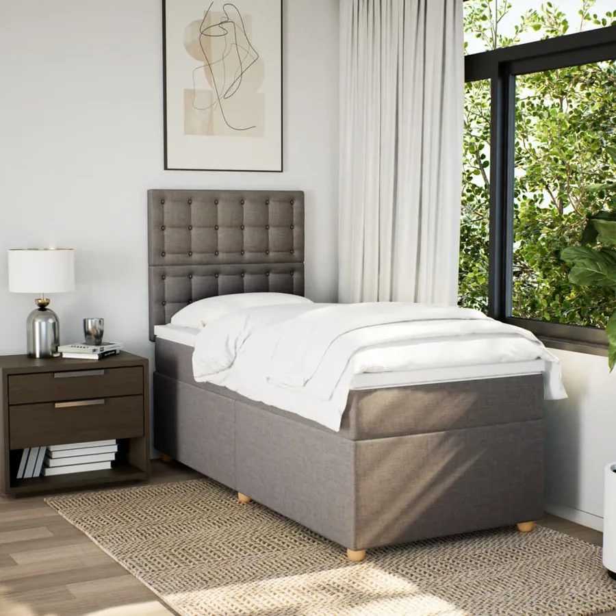 Sommier à lattes de lit avec matelas Taupe 90x190 cm Tissu - 5