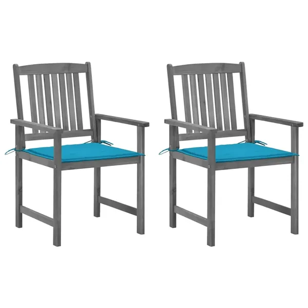 Chaises de jardin et coussins lot de 2 Gris Bois acacia massif