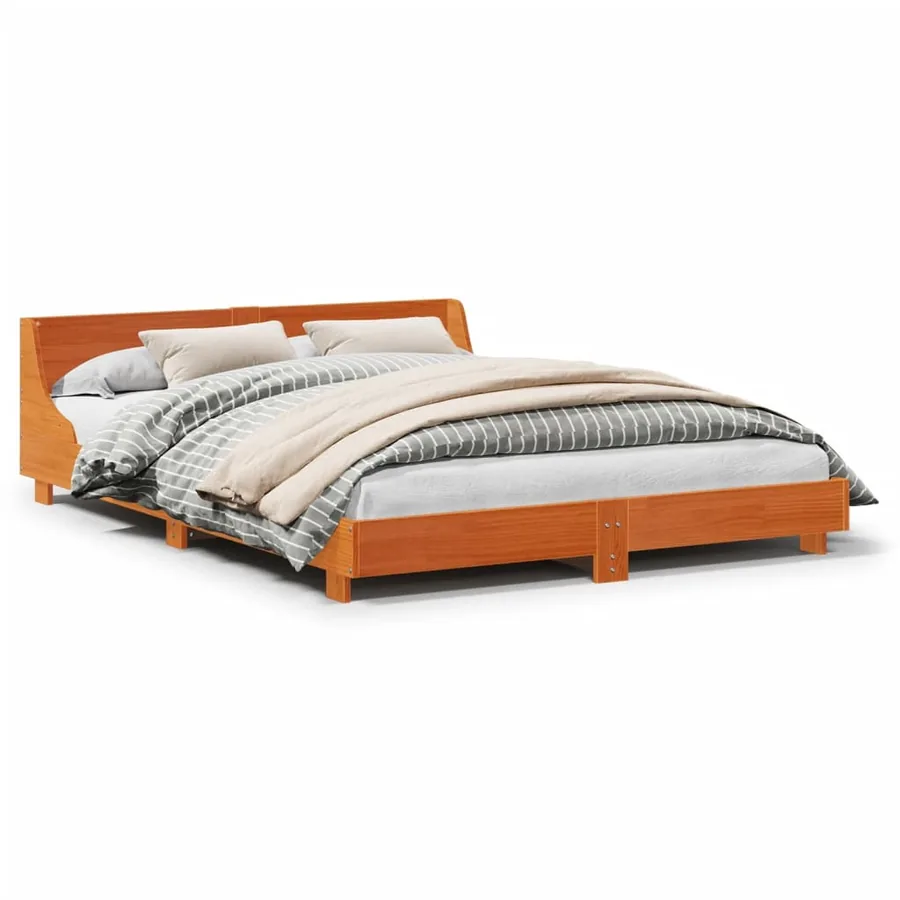 Cadre de lit sans matelas cire marron 120x200cm bois pin massif - 2