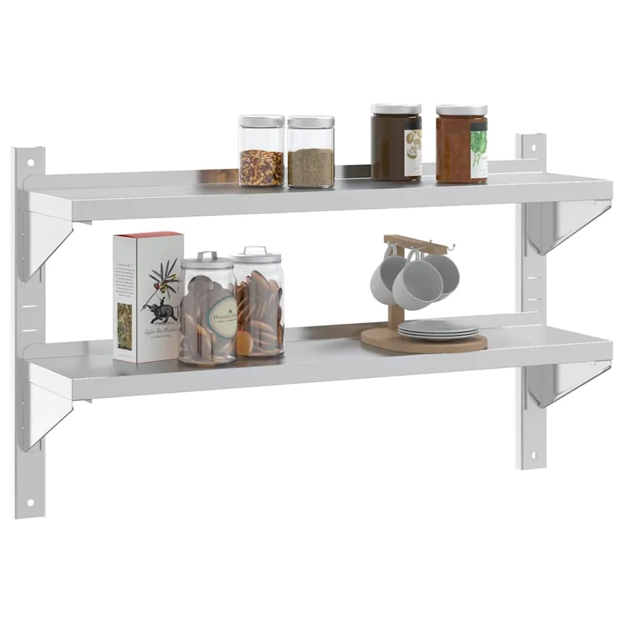 Étagère murale 2 niveaux 100x23,5x60cm argenté acier inoxydable - 4