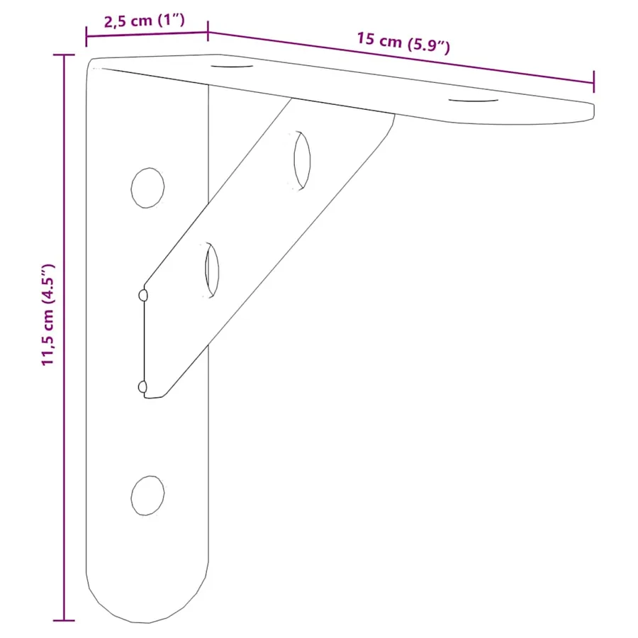 Supports d'étagères 4pcs 15x2,5x11,5cm argenté acier inoxydable - 12