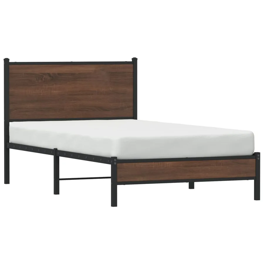 Cadre de lit en métal sans matelas chêne marron 107x203 cm - 4