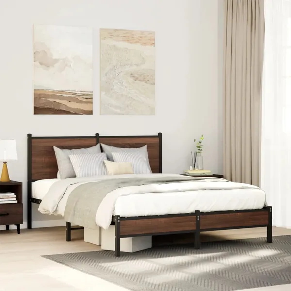 Cadre de lit en métal sans matelas chêne marron 150x200 cm
