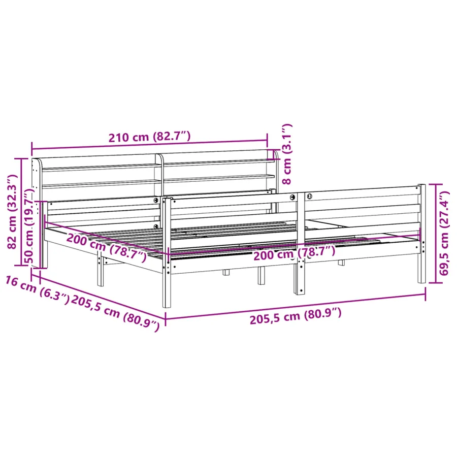 Cadre de lit avec tête de lit sans matelas blanc 200x200 cm - 11