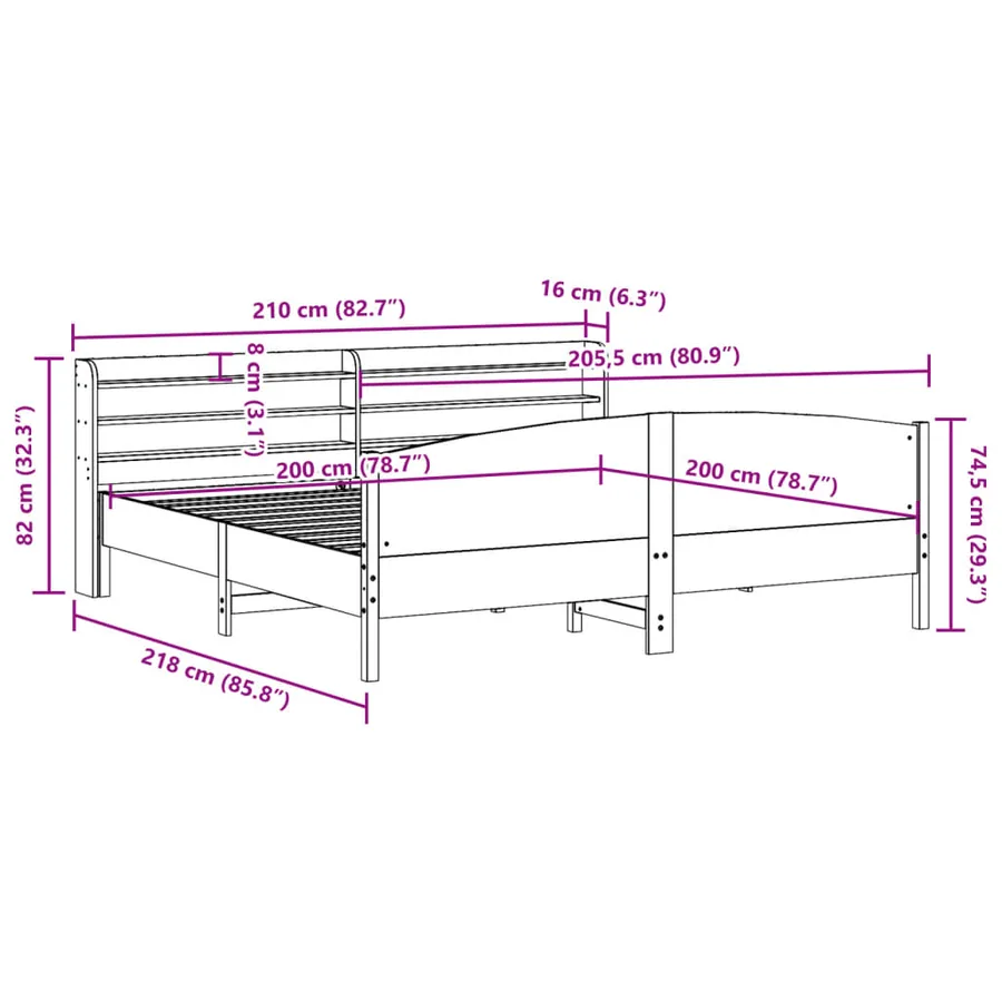 Cadre de lit sans matelas blanc 200x200 cm bois massif de pin - 12