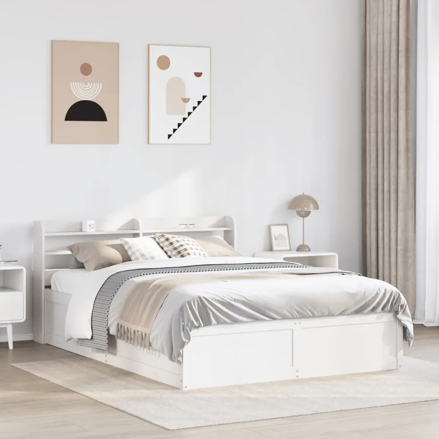 Cadre de lit et tête de lit blanc 140x190 cm bois de pin massif - 3