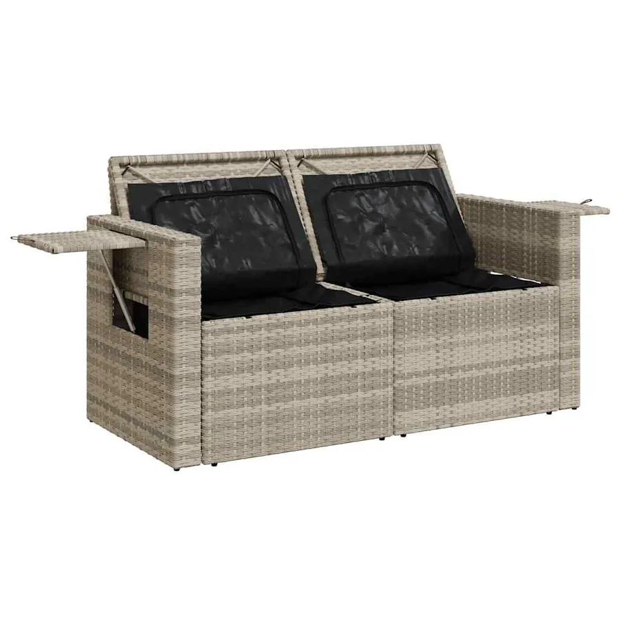 Canapé de jardin 2 places et coussins gris clair résine tressée - 10
