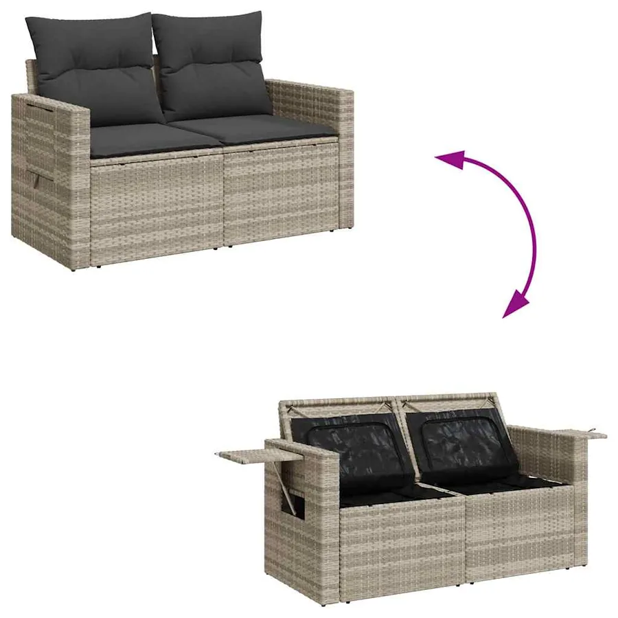 Canapé de jardin 2 places et coussins gris clair résine tressée - 12
