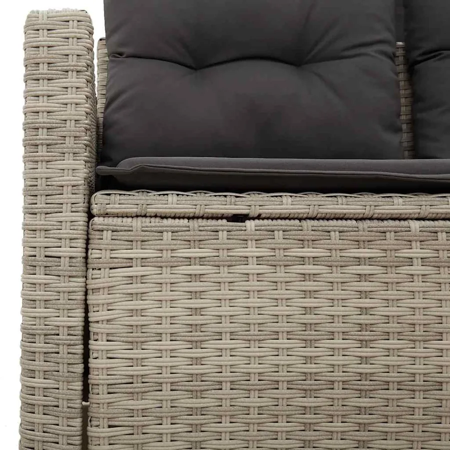 Canapé de jardin 2 places et coussins gris clair résine tressée - 7