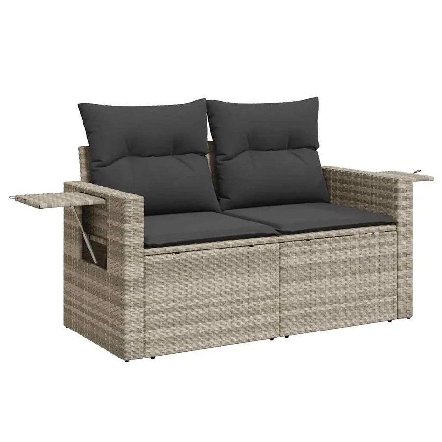 Canapé de jardin 2 places et coussins gris clair résine tressée - 9