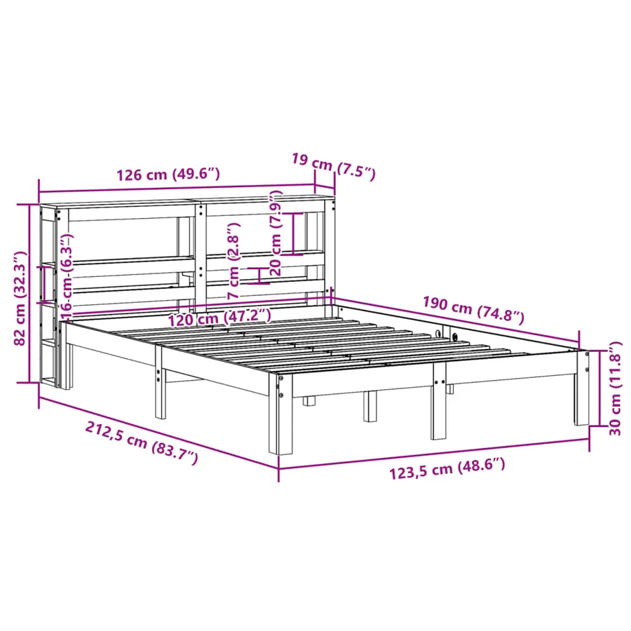 Cadre de lit sans matelas cire marron 120x190cm bois pin massif - 11