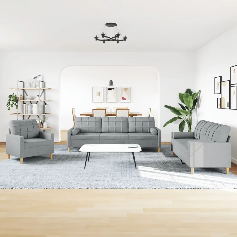 Ensemble de canapés 3 pcs coussins décoratifs gris clair tissu - 3