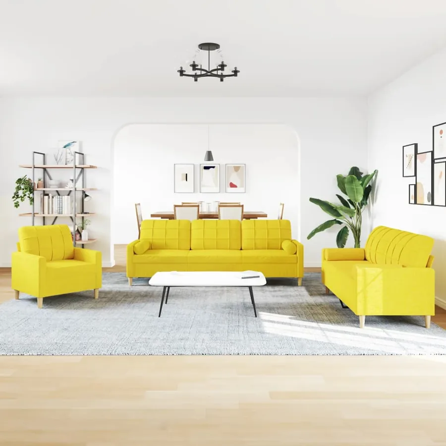 Ensemble de canapés 3 pcs coussins décoratifs jaune clair tissu - 3