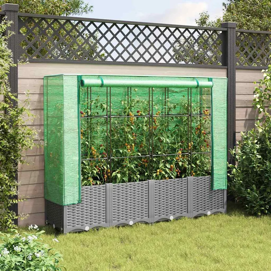 Jardinière surélevée avec housse aspect rotin 160x40x138 cm - 3
