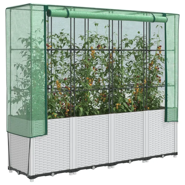 Jardinière surélevée avec housse aspect rotin 160x40x153 cm