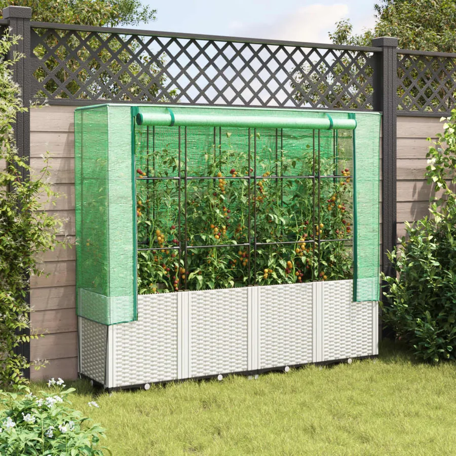 Jardinière surélevée avec housse aspect rotin 160x40x153 cm - 3
