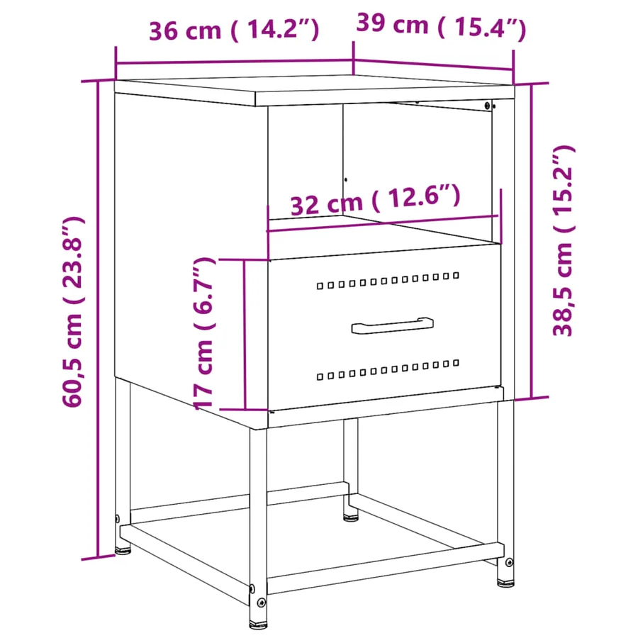 Table de chevet blanc 36x39x60,5 cm acier - 12