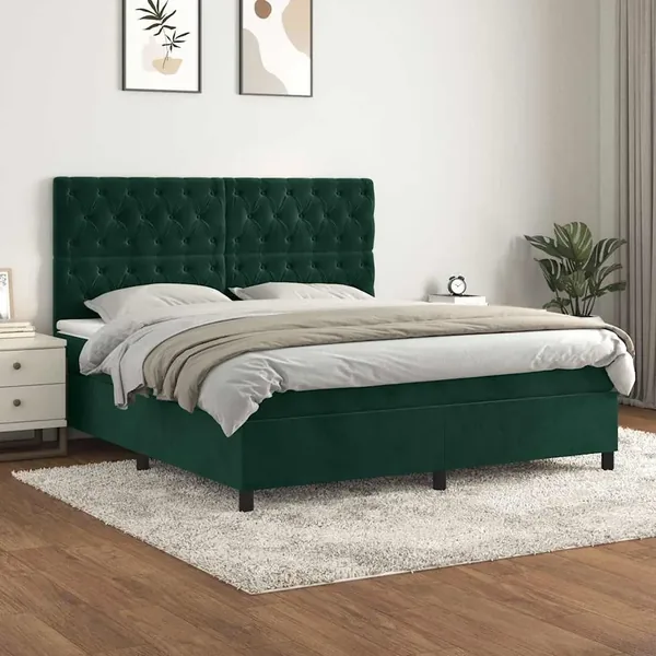Sommier à lattes de lit et matelas Vert foncé 160x200cm Velours