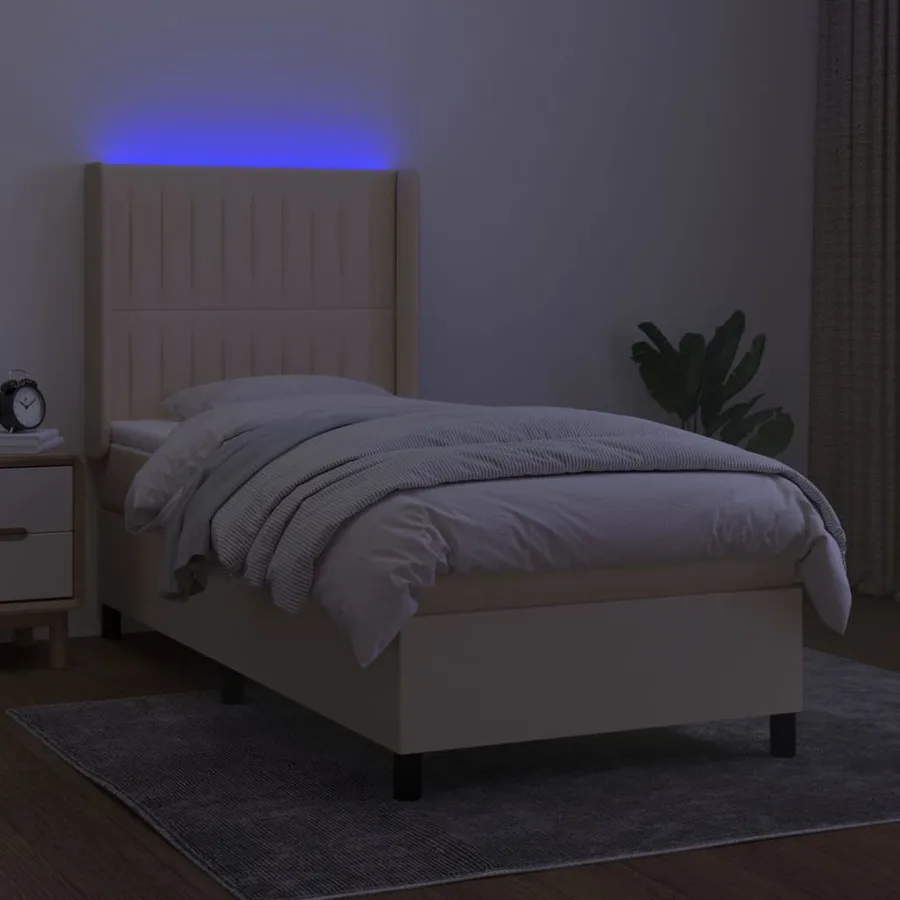Sommier à lattes de lit matelas et LED Crème 100x200 cm Tissu - 3