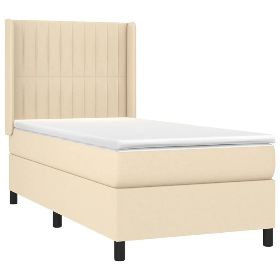 Sommier à lattes de lit matelas et LED Crème 100x200 cm Tissu - 4