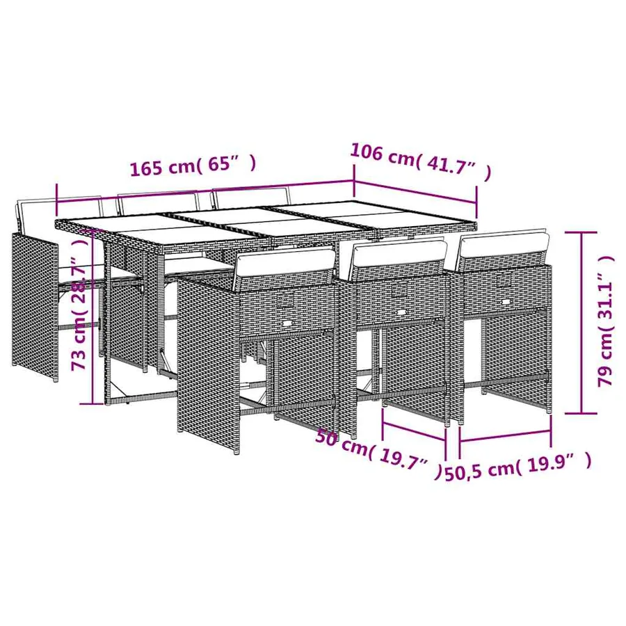 Ensemble à manger de jardin coussins 7pcs Noir Résine tressée - 9