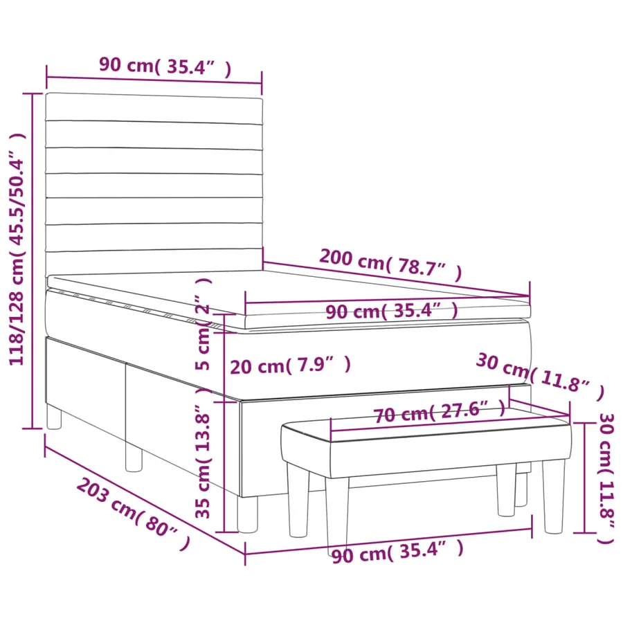 Sommier à lattes de lit avec matelas Gris clair 90x200 cm Tissu - 8