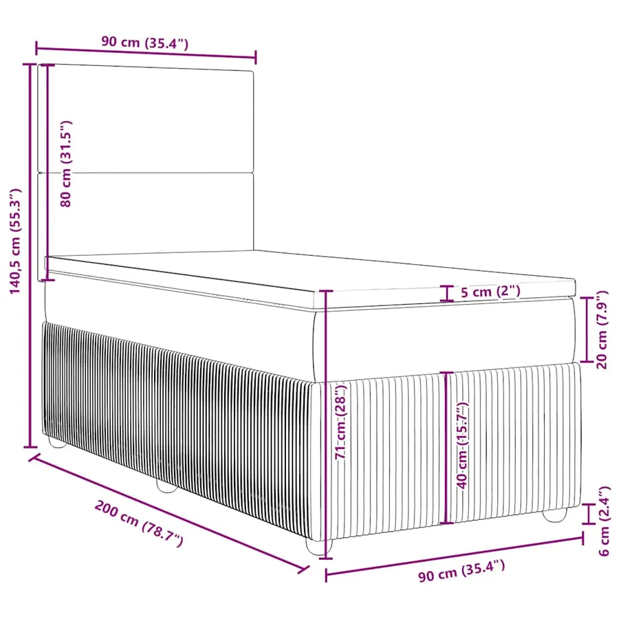 Sommier à lattes de lit et matelas Gris foncé 90x200 cm Velours - 18