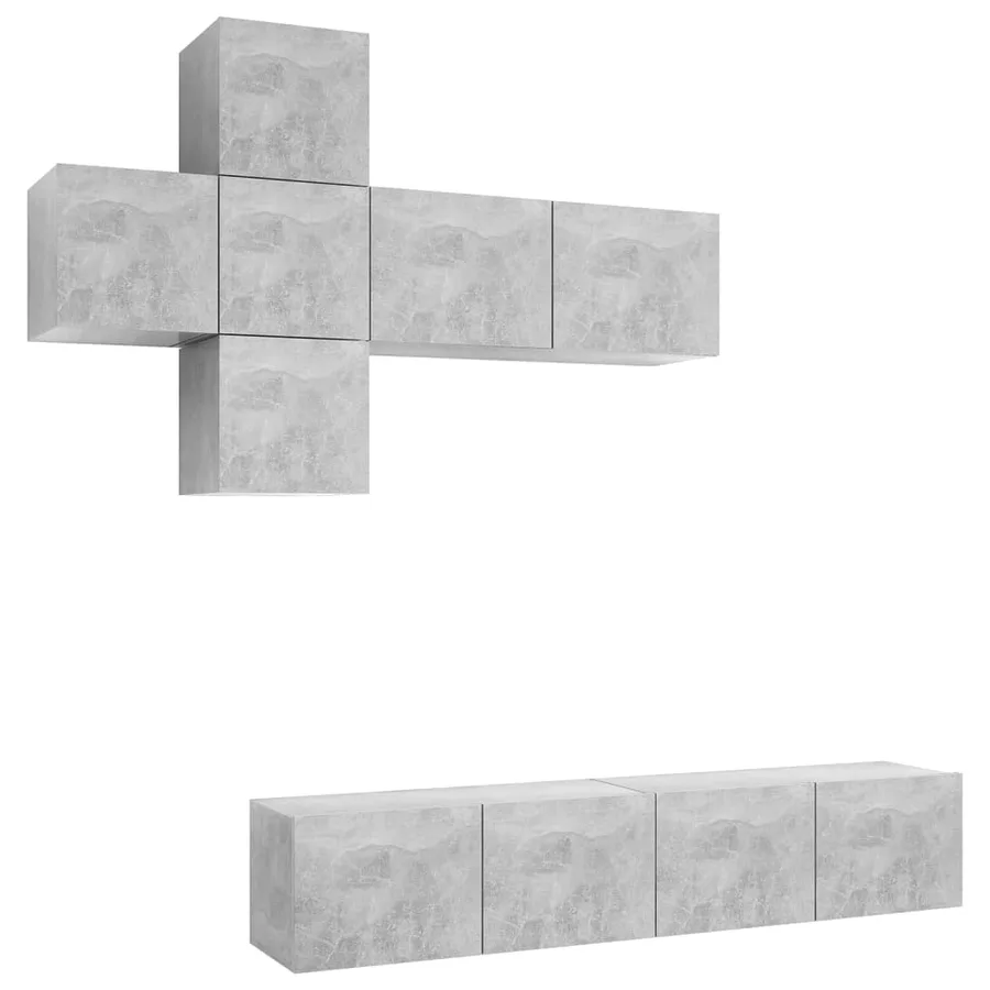 Ensemble de meuble TV 7 pcs Gris béton Bois d'ingénierie - 2