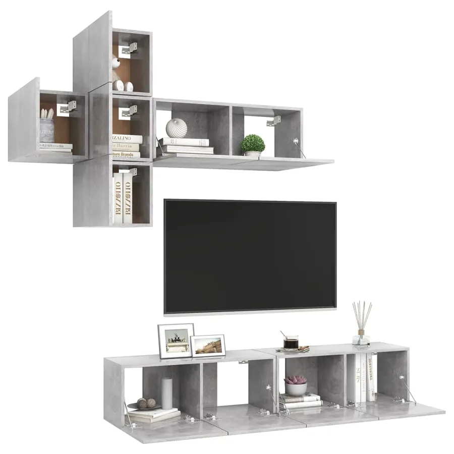 Ensemble de meuble TV 7 pcs Gris béton Bois d'ingénierie - 3