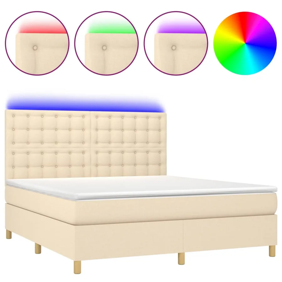 Sommier à lattes de lit et matelas et LED Crème 160x200cm Tissu - 2