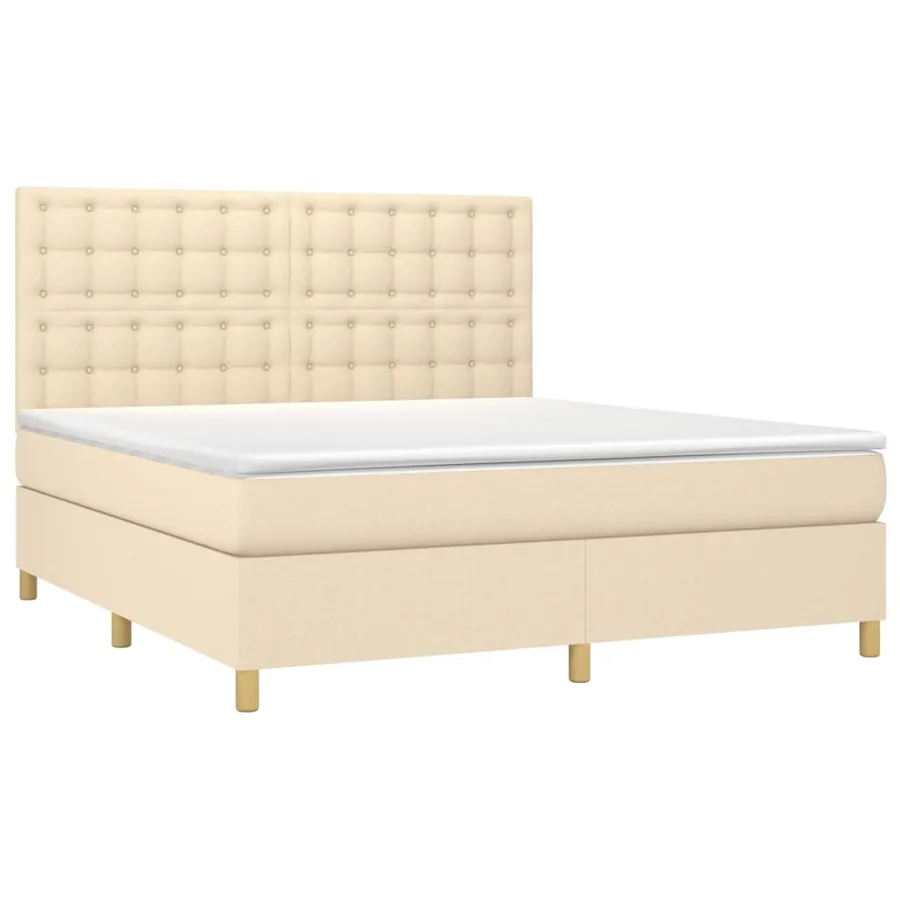 Sommier à lattes de lit et matelas et LED Crème 160x200cm Tissu - 3