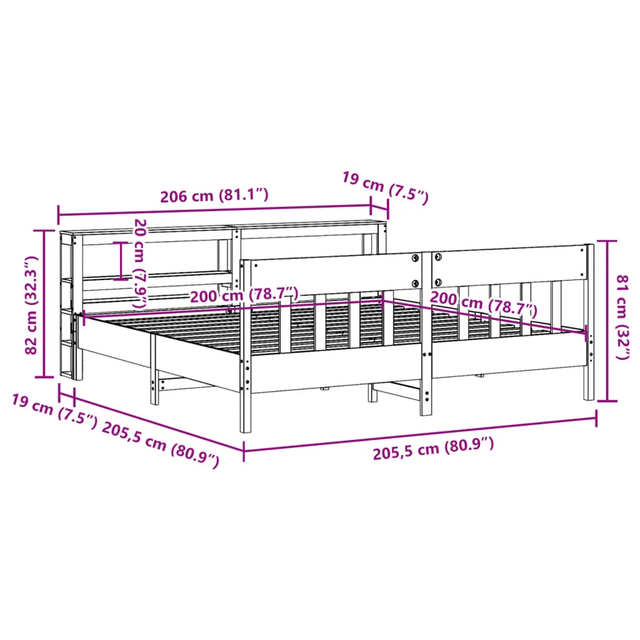 Cadre de lit sans matelas blanc 200x200 cm bois massif de pin - 12