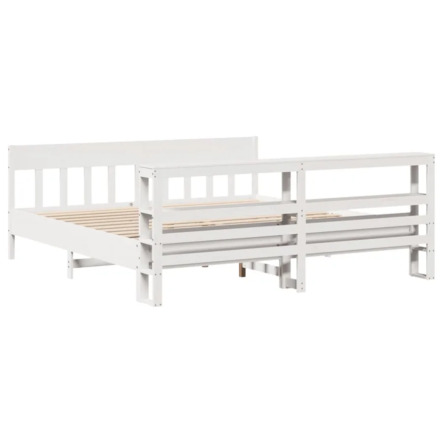 Cadre de lit sans matelas blanc 200x200 cm bois massif de pin - 6