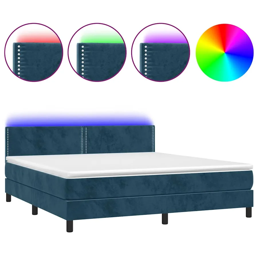 Sommier à lattes de lit avec matelas LED Bleu foncé 160x200 cm - 2