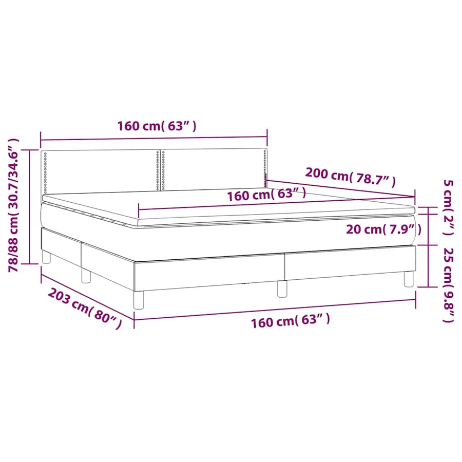 Sommier à lattes de lit avec matelas LED Bleu foncé 160x200 cm - 9