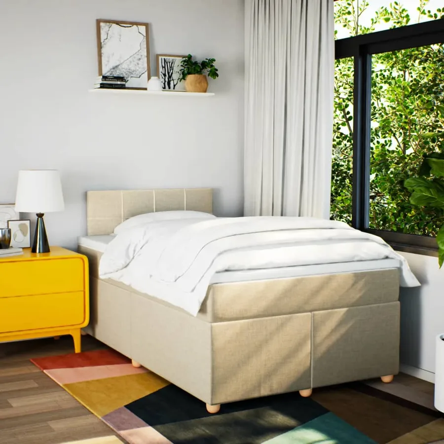 Sommier à lattes de lit avec matelas Crème 120x200 cm Tissu - 4