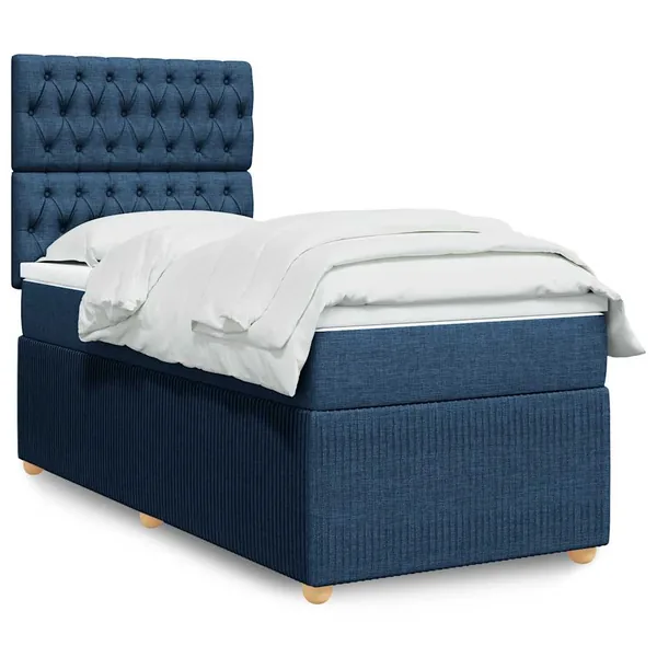 Sommier à lattes de lit avec matelas Bleu 90x190 cm Tissu