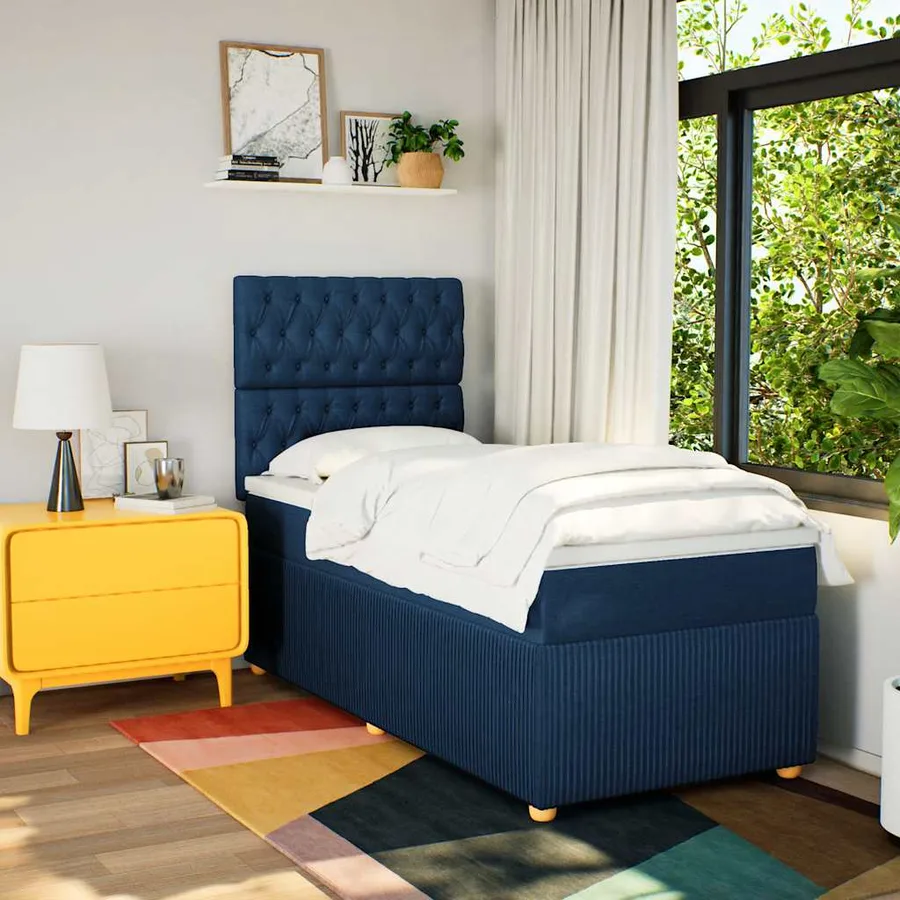 Sommier à lattes de lit avec matelas Bleu 90x190 cm Tissu - 3