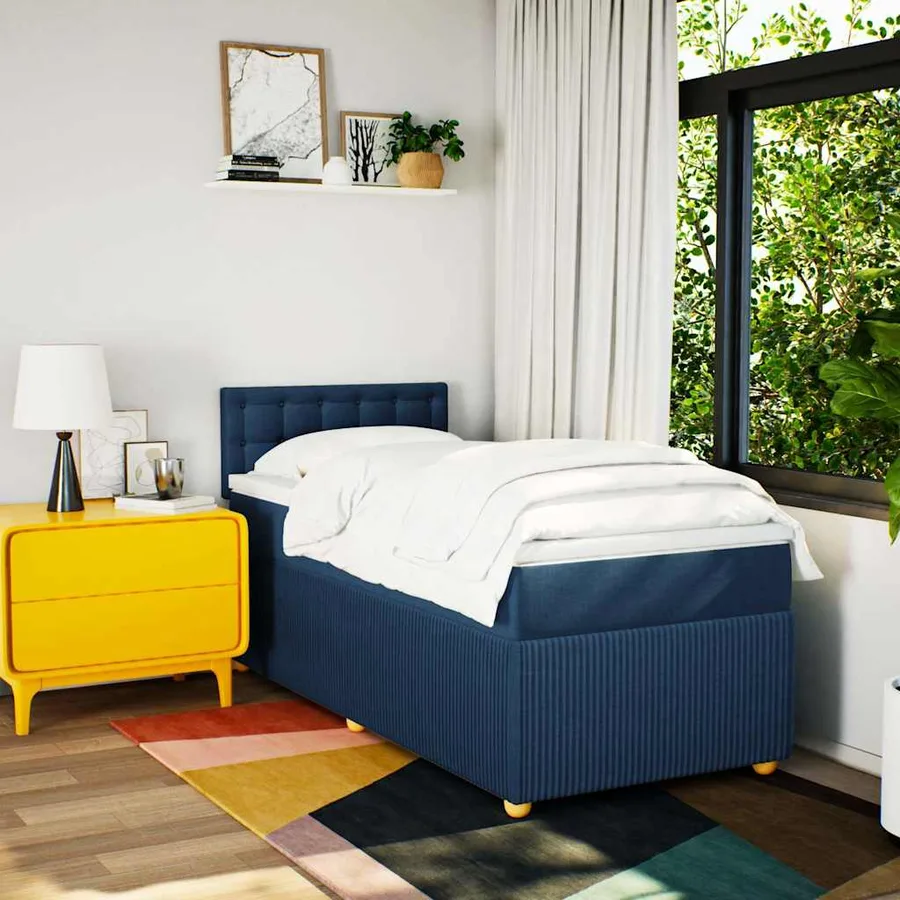 Sommier à lattes de lit avec matelas Bleu 90x190 cm Tissu - 3