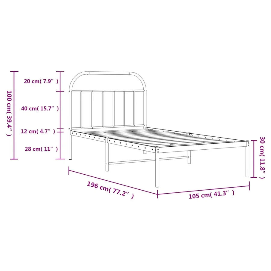 Cadre de lit métal sans matelas et tête de lit blanc 100x190 cm - 10