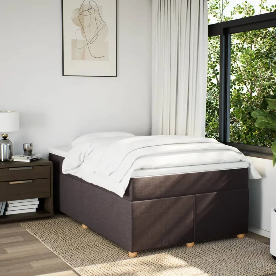 Sommier à lattes de lit et matelas marron foncé 120x190cm tissu - 3