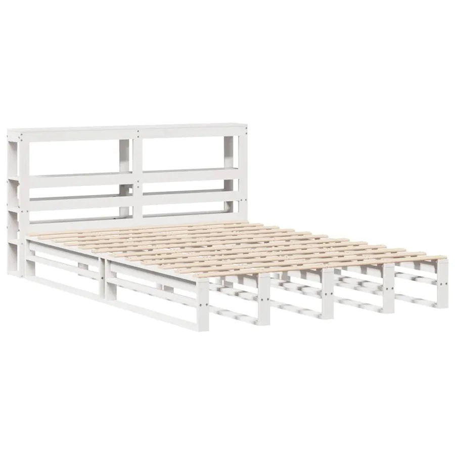 Cadre de lit sans matelas blanc 150x200 cm bois de pin massif - 3