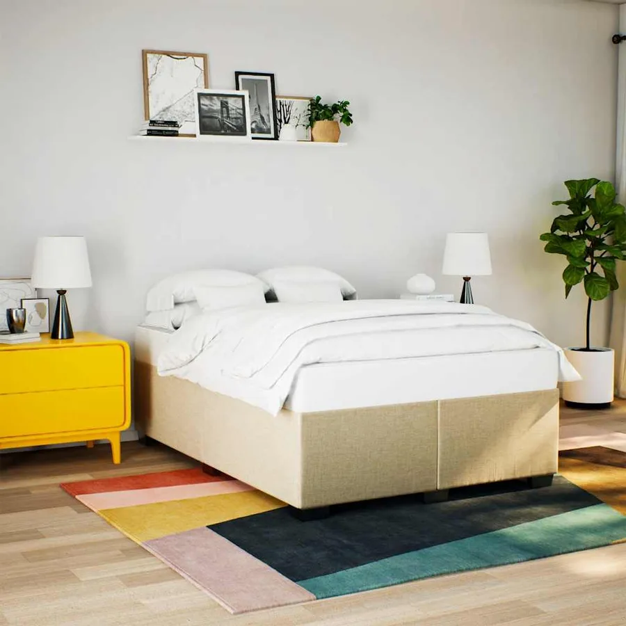 Sommier à lattes de lit avec matelas Crème 140x190 cm Tissu - 3